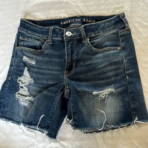 American Eagle Dark Wash Ripped Jean Shorts
